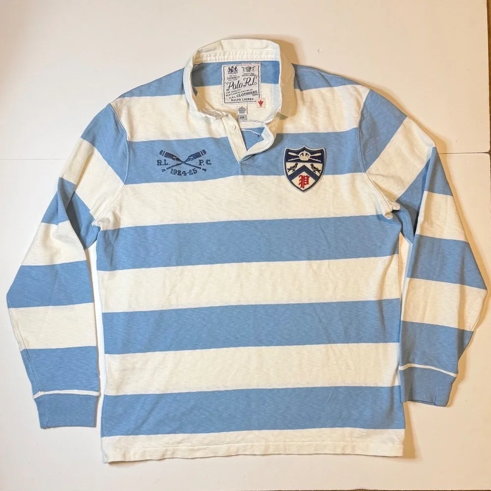 Polo Ralph Lauren Rugby Shirt Size Md Striped Rowing Team Patched #2